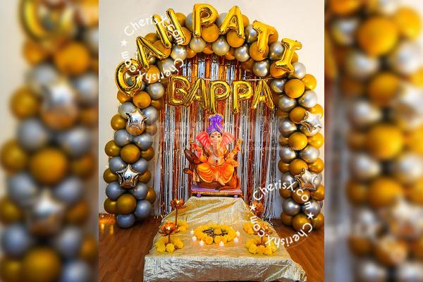 Golden and Silver Ganesh Chaturthi Balloon Decoration Arch