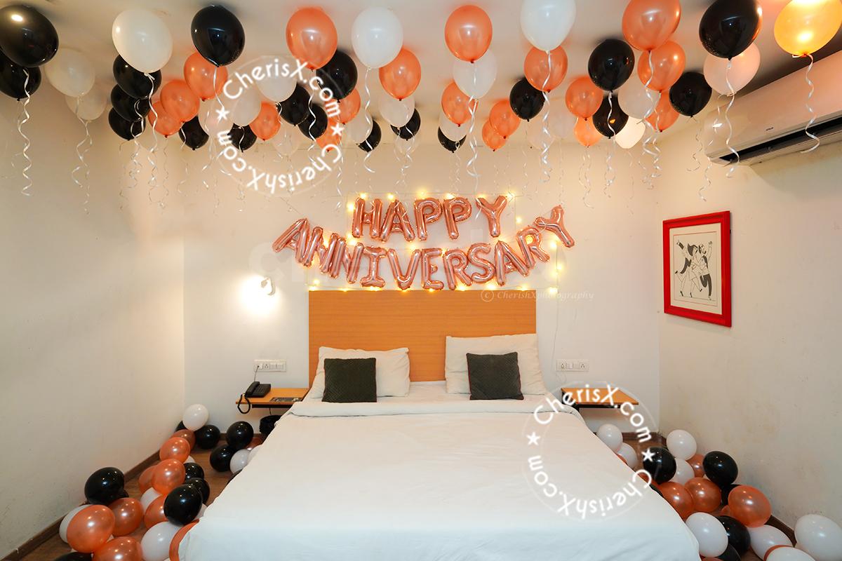 Pink Anniversary Decoration Items - Pack of 47 Pcs - Happy Anniversary  Cursive Banner, Confetti & Metallic Balloons,