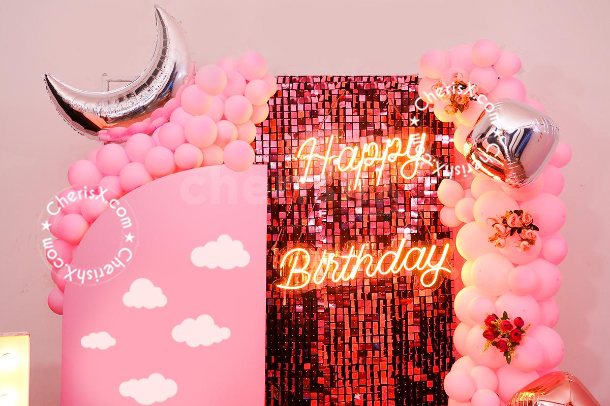 Pink Theme First Birthday Shimmer Decor