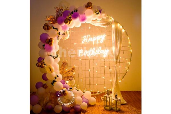 An Elegant Pastel Purple and White Mesh Decor for your celebrations.