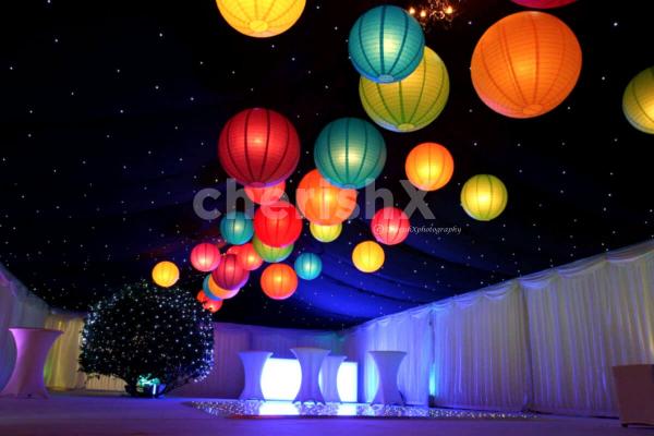 Celebrate your 25th or 50th anniversary with CherishX's Paper Lanterns and Fairy lights Anniversary Room Decoration.