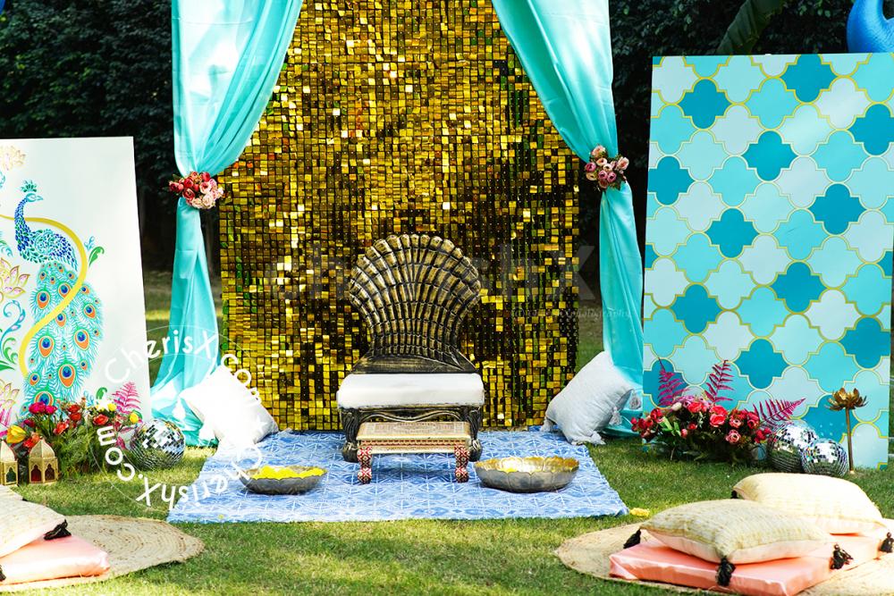 Beautiful and colorful sangeet decor | Desi wedding decor, Mehndi decor,  Bollywood theme
