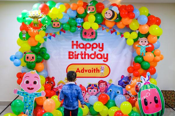 An Adorable Cocomelon Themed Kid's Birthday Decor for your child.