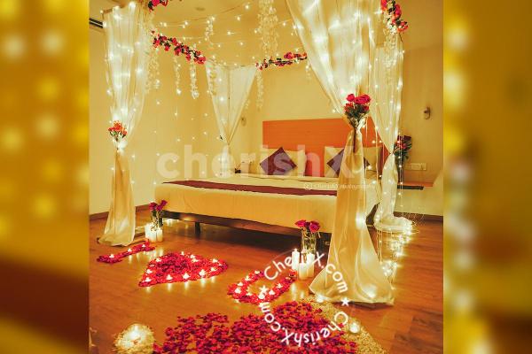 Romantic First Wedding Night Room Decoration in Hyderabad