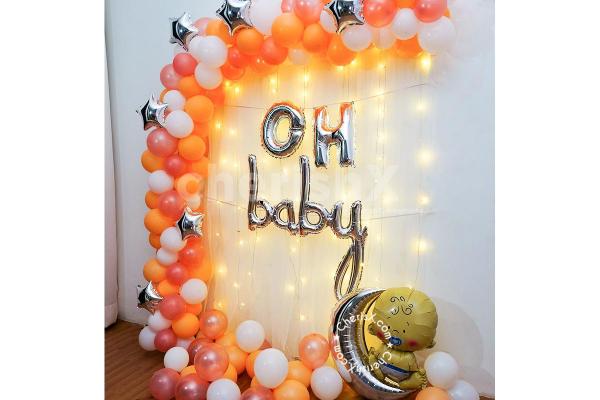 Make your celebrations unforgettable with CherishX's Pastel Peach and Rose Gold Oh Baby Decor!