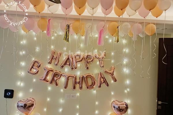 Celebrate your birthday with CherishX's Charming Pastel Rosegold Decor!