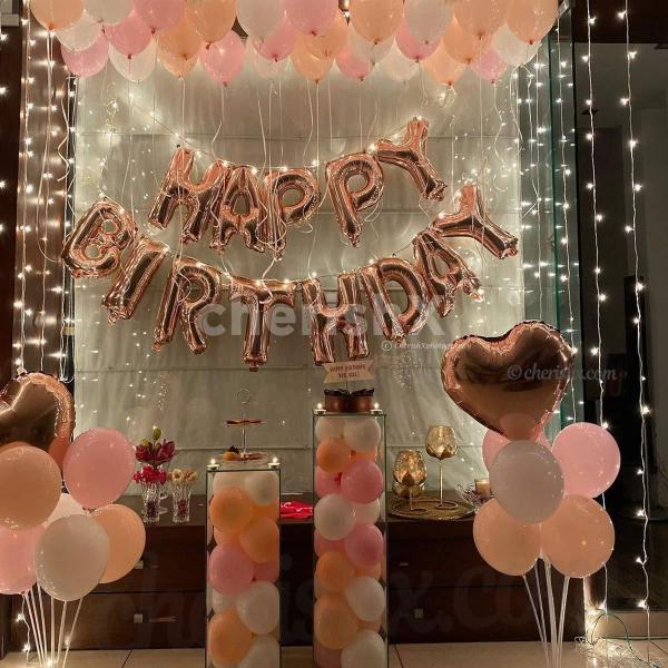Fairy Lights & Happy Birthday Foil Balloons