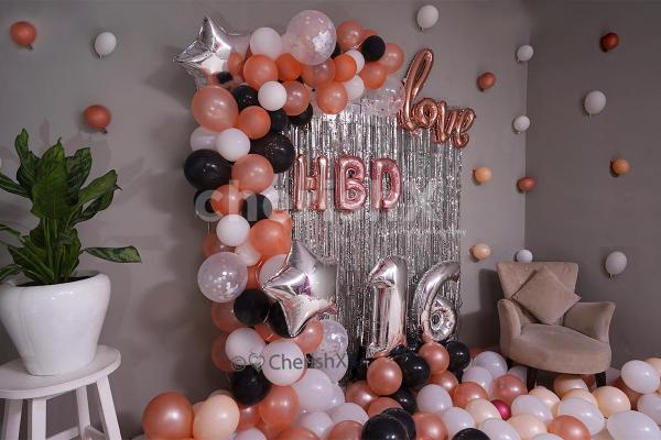 Silver Fringe Curtains for the Backdrop to make the room decoration more elegant.
