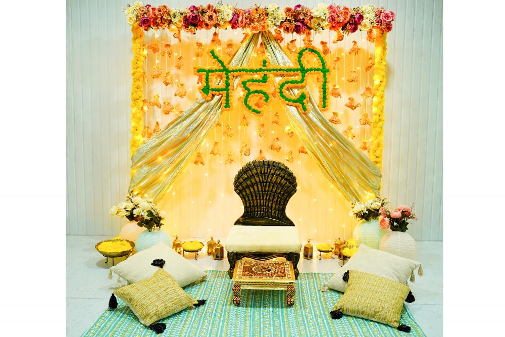 easy stage decor ideas at home /mehndi stage decorating ideas /cheap stage  decor ideas | Traditional wedding decor, Diy wedding decorations, Wedding  decor photos
