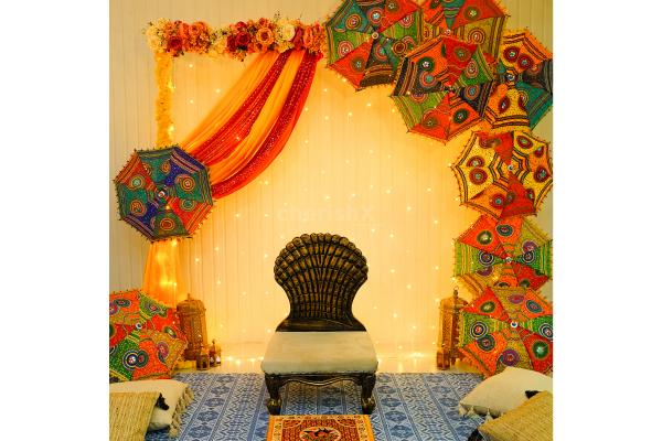 DIY Easy Haldi Mehndi Wedding Pellikuturu Function Ceremony Decora… | Haldi  decoration ideas, Haldi decoration ideas at home simple, Mehndi decoration  ideas at home
