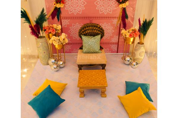 The Boho theme is suitable for a fun and fancy celebration of a Mehndi and Haldi function