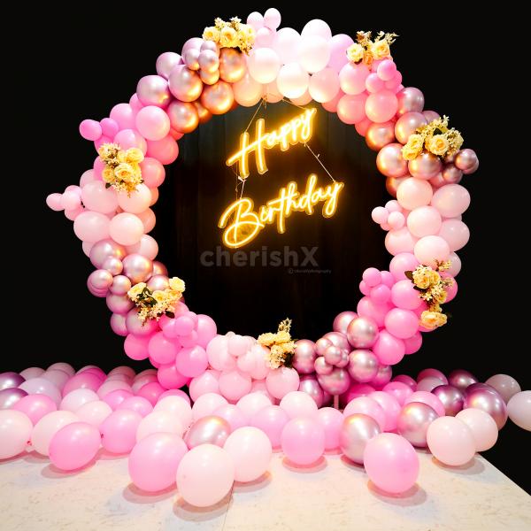 Make this Pink pastel ring arch balloon backdrop yours.