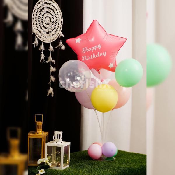 Whether it is the 10th or the 50th birthday celebration, the pastel star balloon bouquet never disappoints