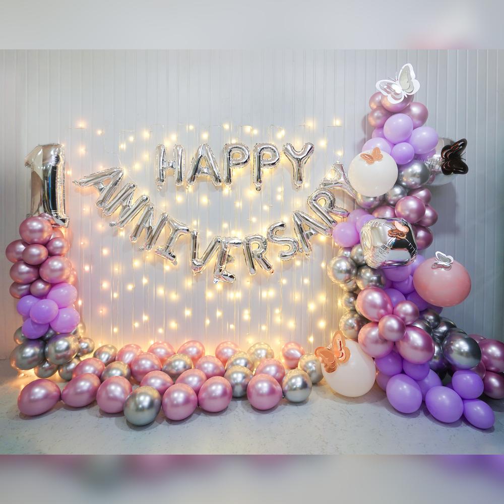 Envelop yourself in a world of love and romance with our Lavender Rose Extravaganza Anniversary Decoration Backdrop.