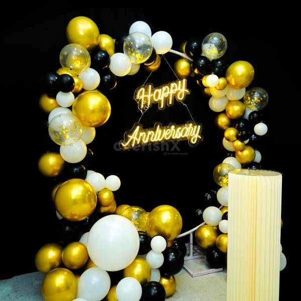 Elevate Your Anniversary Affair with our Golden Splendor Decorations
