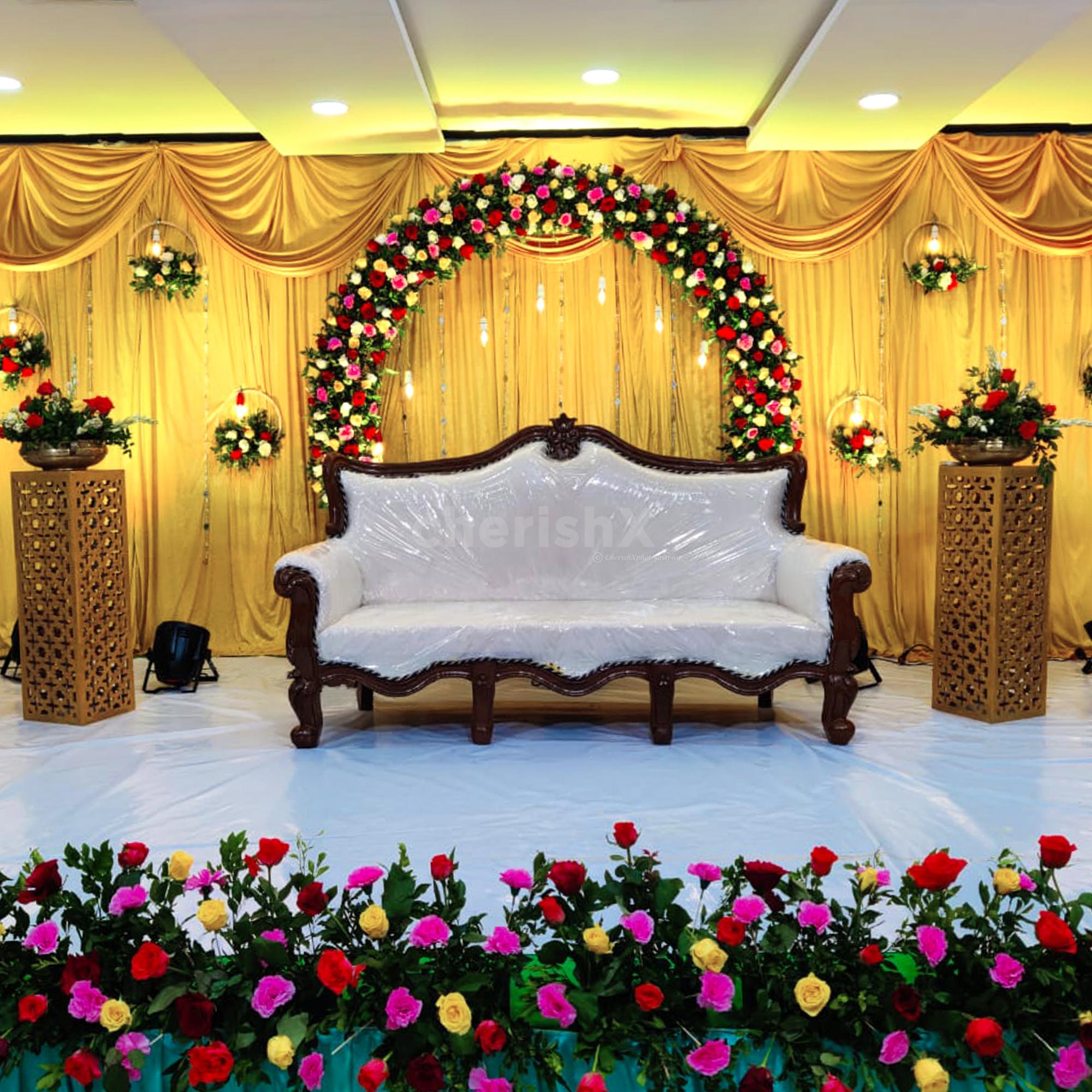 Simple home engagement decoration | Engagement decorations, Wedding stage  decorations, Diy party decorations