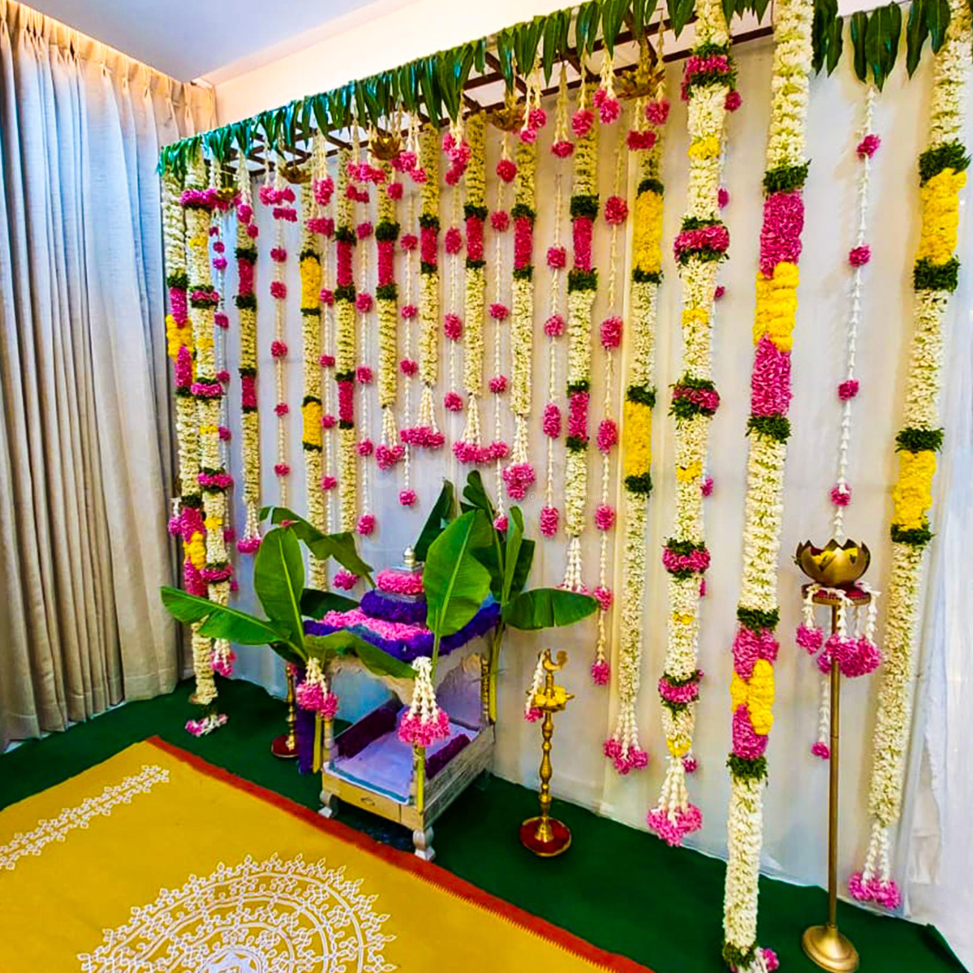 Nutts Artificial Yellow Marigold Flower Door Valence Decoration, Wedding  Haldi Party Decor, Diwali,Pooja Mandir Backdrop,