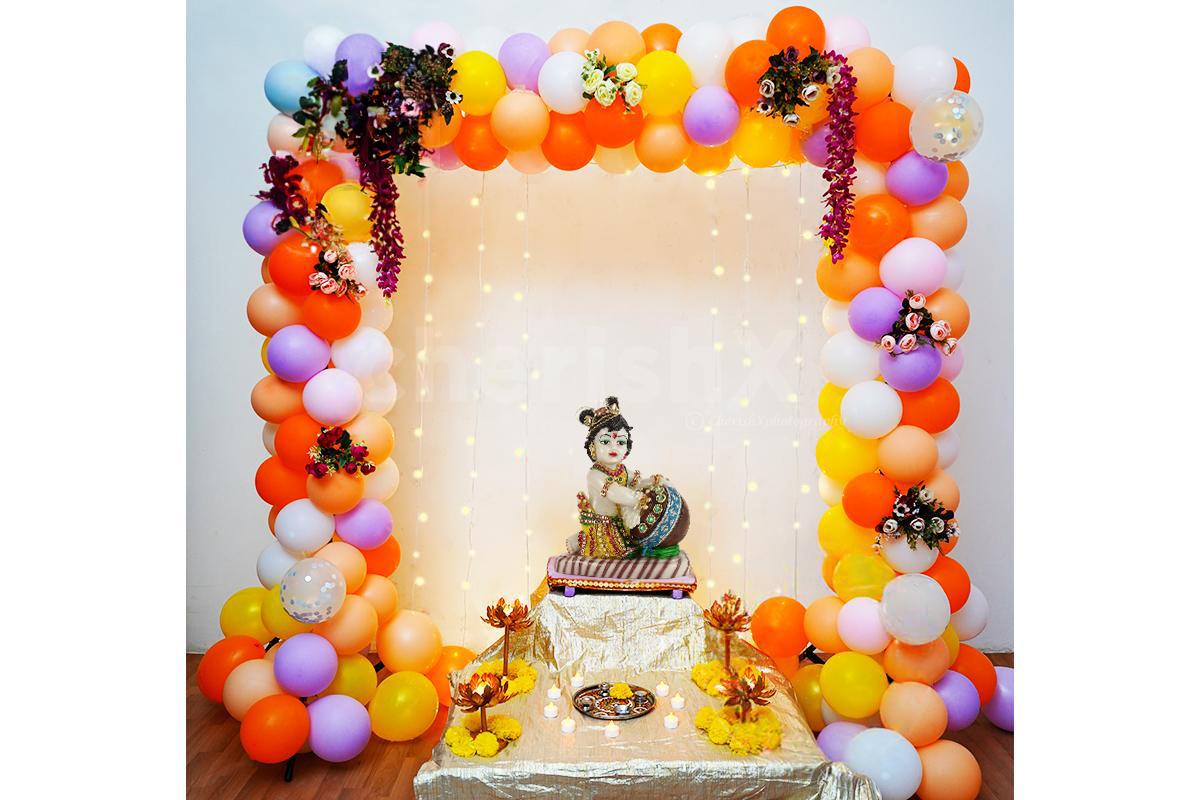 Get Flower and balloon Janmashtami decorations & welcome Krishna ...