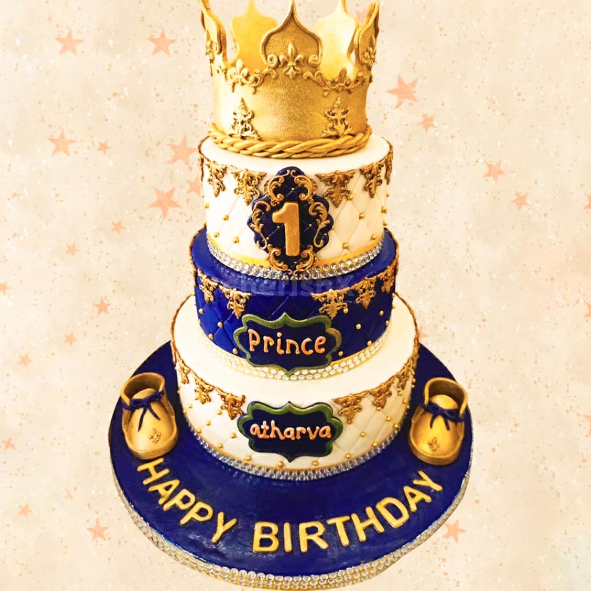 Beyond Cakes - A royal prince theme 1st birthday cake . Top tier being  blueberry and strawberry fusion and bottom tier being mixed fruit .  #birthdaycake #celebrationcakes #princetheme #royalprincecake  #bestofpatiala #customcakes #freshbaked #
