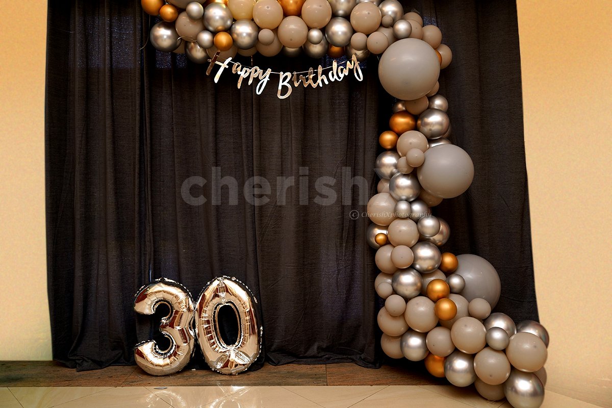 Buy Birthday decorations for boys , Black and Gold Balloon Decoration DIY  Combo Kit with white net Curtain cloth and Fairy Lights - 70 pc ,Balloons,  LED, Garland Arch Tape, backdrop ,